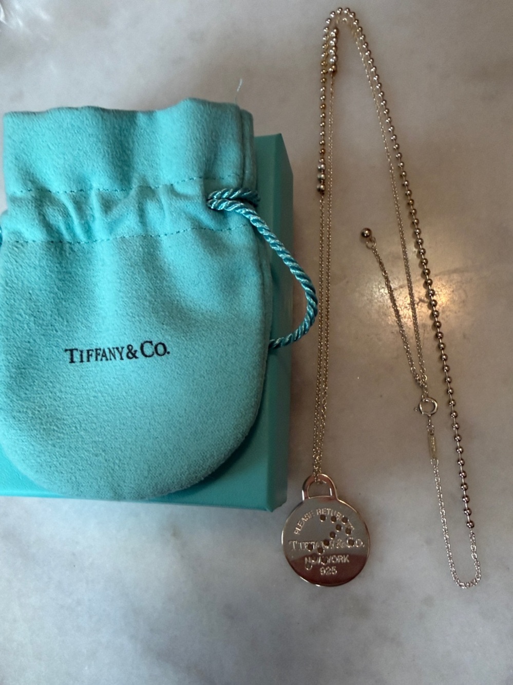 Authentic Tiffany & Co. Round Tag Zodiac Pendant Sagittarius 20in chain 925 ss